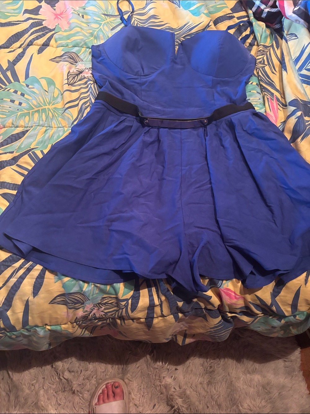 Royal Blue Strapless Romper with Belt